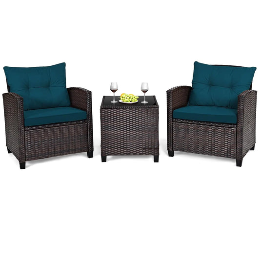 Rattan Wicker Outdoor Patio Sofa Set With Washable Cushions And Tempered Glass