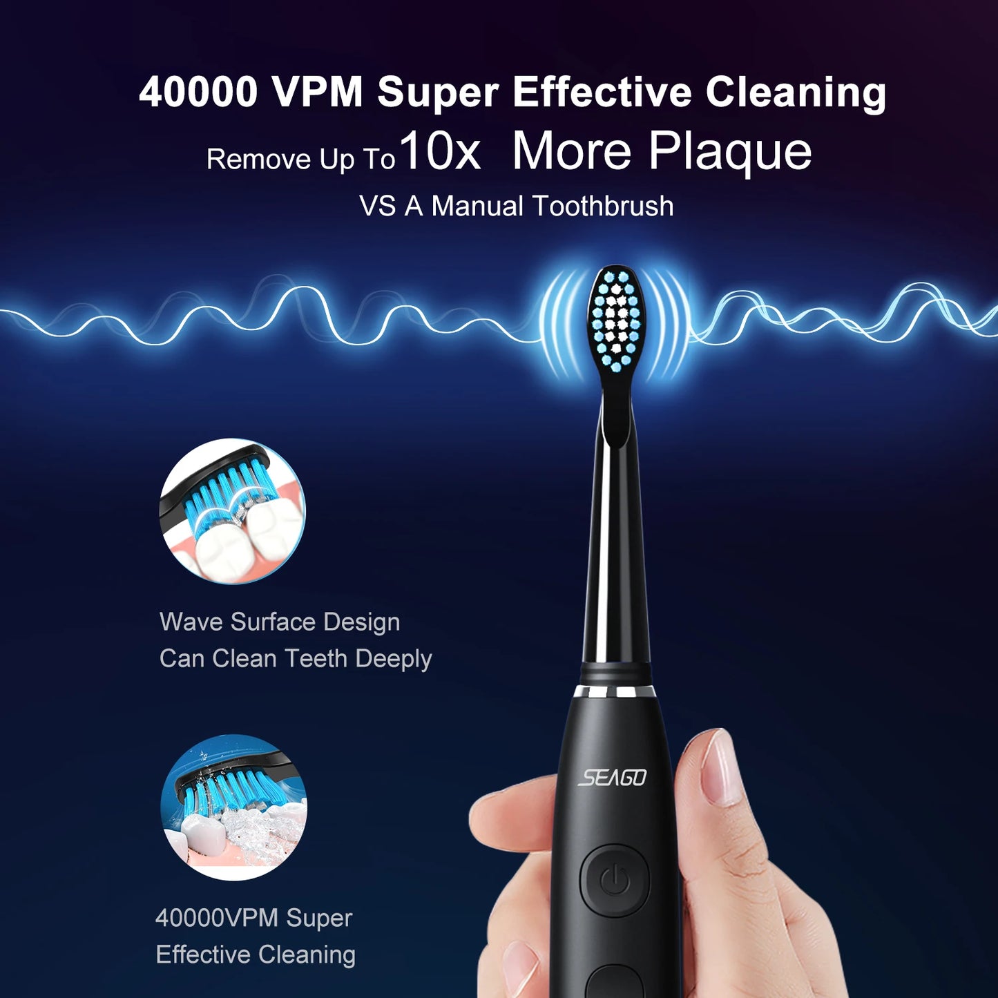 Seago Sonic Electric Toothbrush With 5 Modes And 5 Heads Travel Box