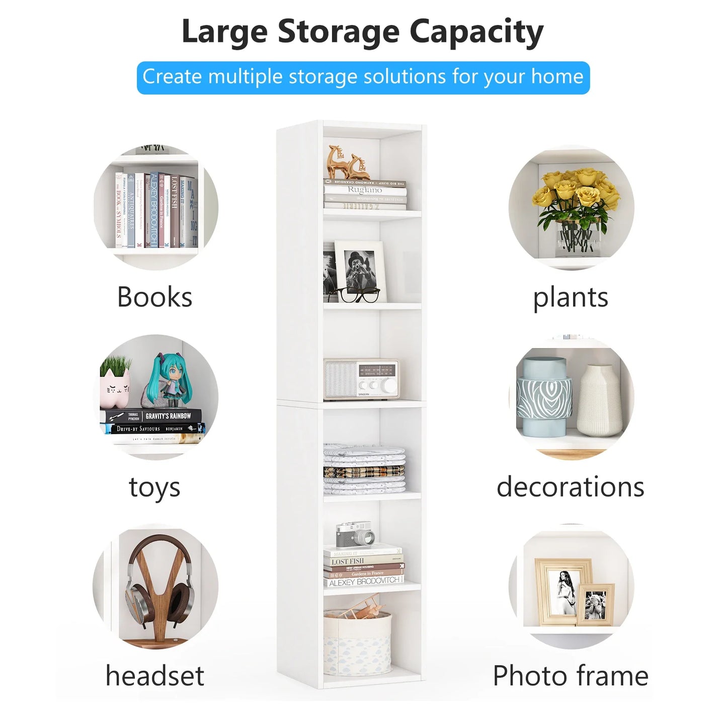 Tribesigns Narrow Corner Bookcase With Six Cube Display Shelves