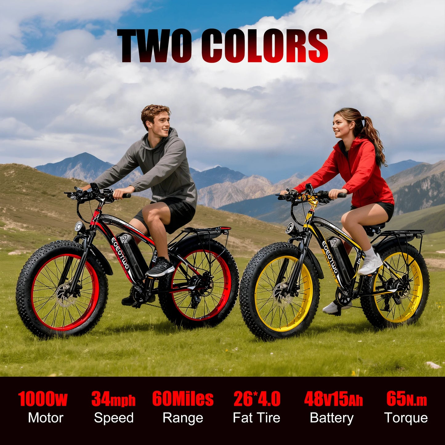 EOEOTWO 1500W Fat Tire Electric Bike All Terrain 48V