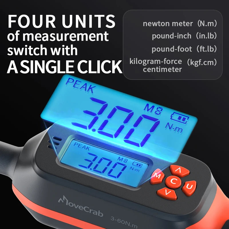 MOVECRAB 1/2 3/8-inch Drive Digital Torque Wrench 3-340N.m/2.2-250.8ft-lb Preset with LED/Buzzer Alerts for for Bike Motorcycles Automotive Mechanical