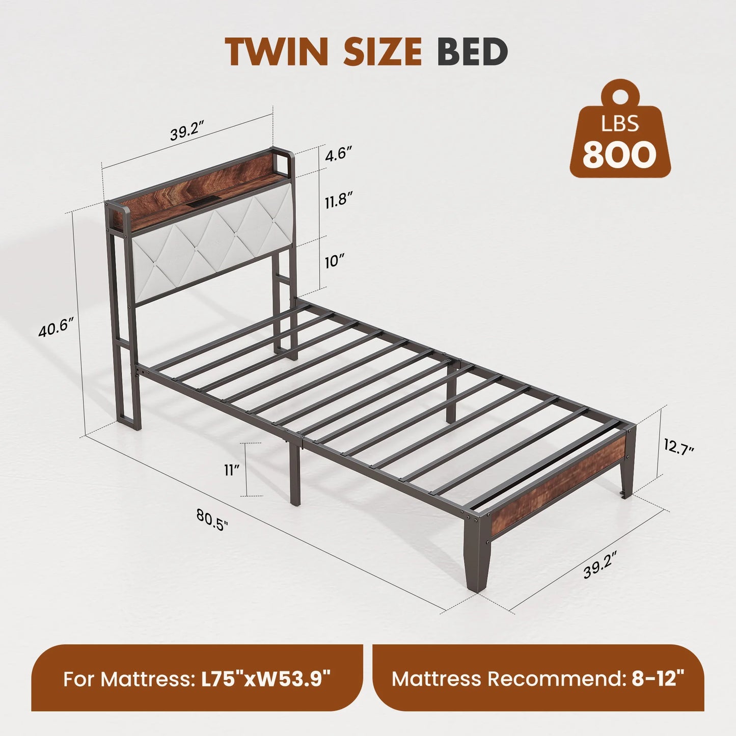 JHK King Size Metal Bed Frame With Storage And Charging Station
