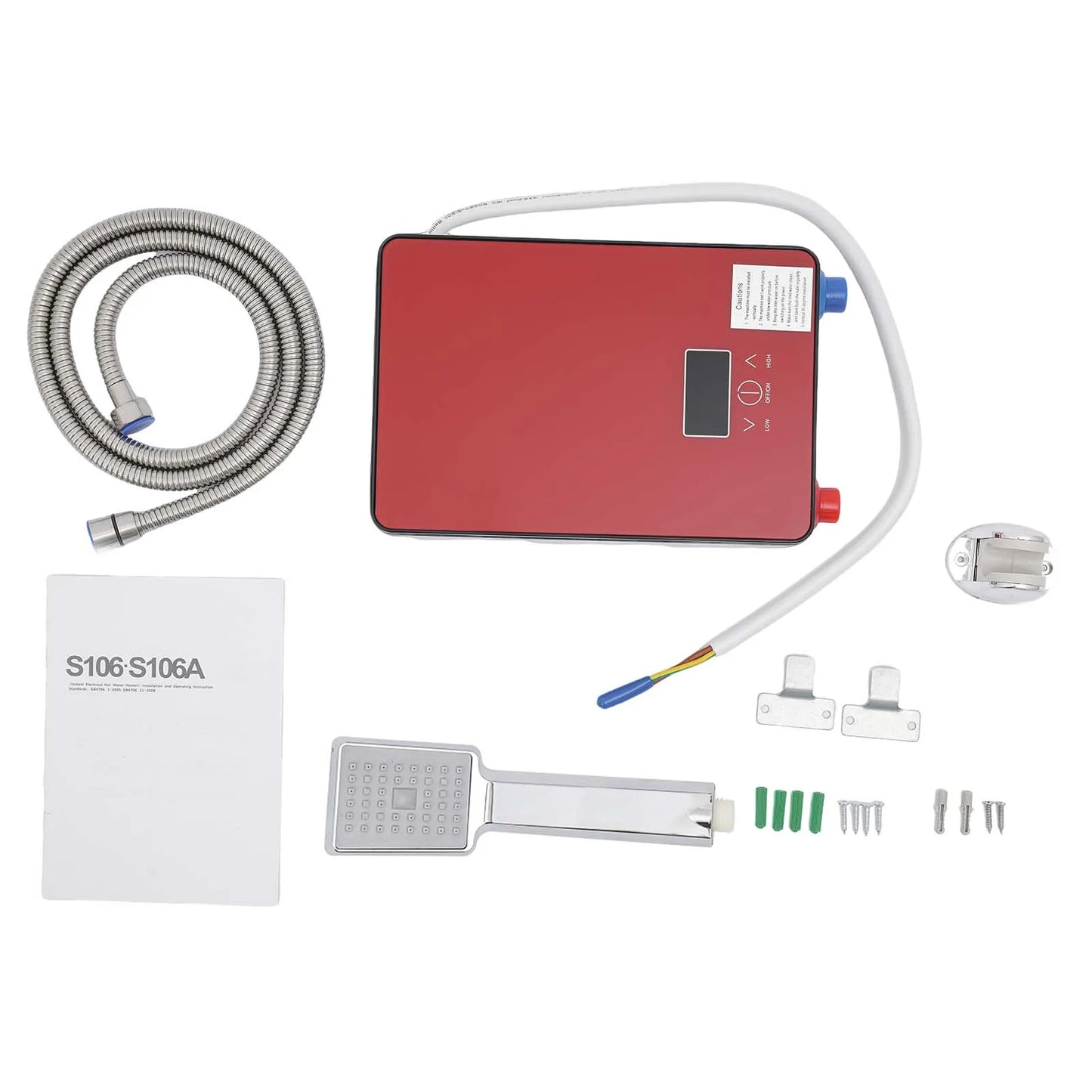 6500W 220V Electric Tankless Water Heater Instant Electric Water Heater Wall-Mounted for Kitchens, Bathrooms Black/Red