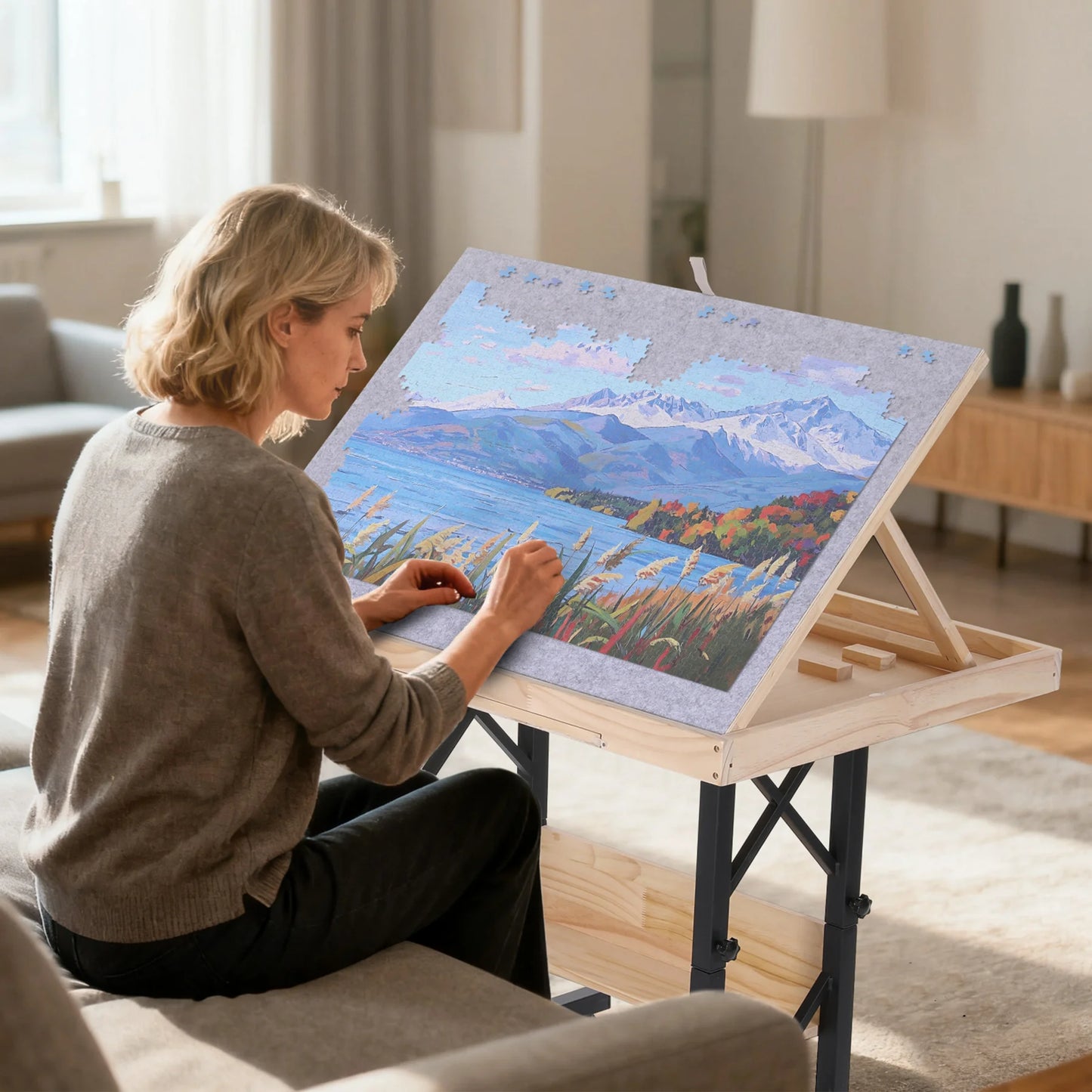 Jigsaw Puzzle Table With Legs Adjustable Angles Drawers Wheels