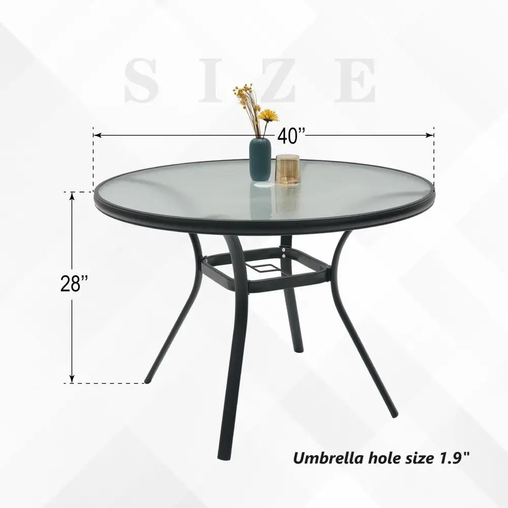 XMSJ Glass Dining Table Set With 4 Swivel Chairs Outdoor