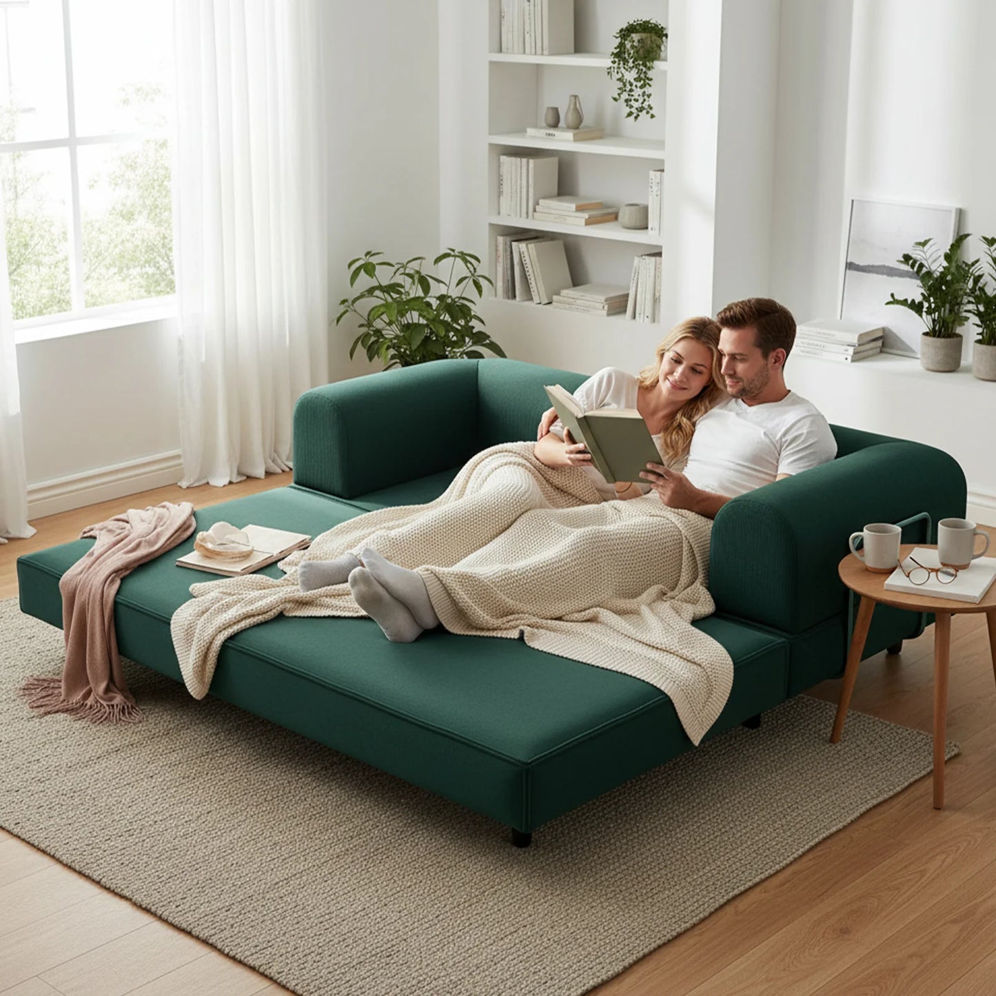 Convertible Modular Sofa Bed With Memory Foam And Stainless Steel Frame