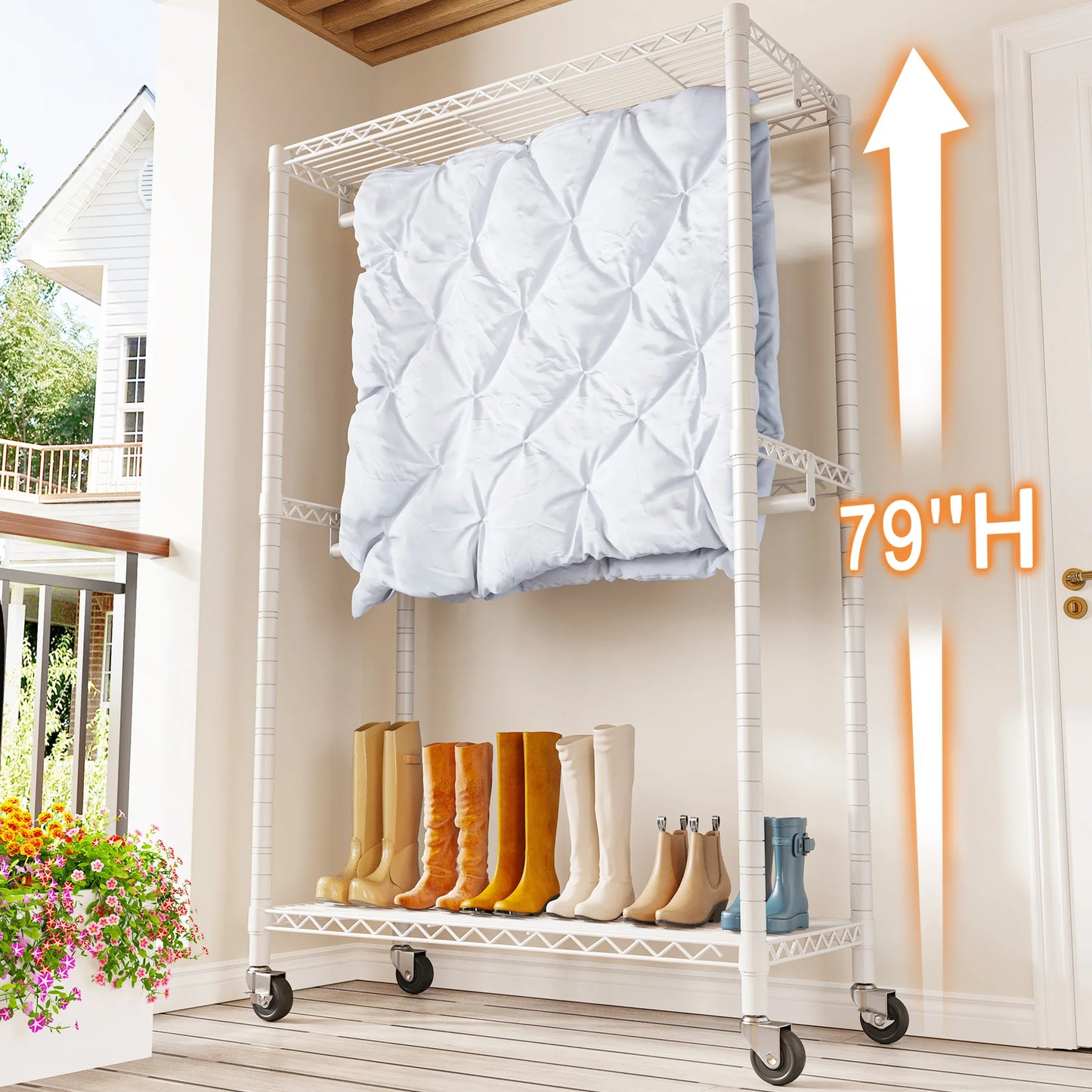EnHomee Heavy Duty Portable Closet with Wheels – Rolling Garment Rack & Shelves for Bedroom Clothes Storage