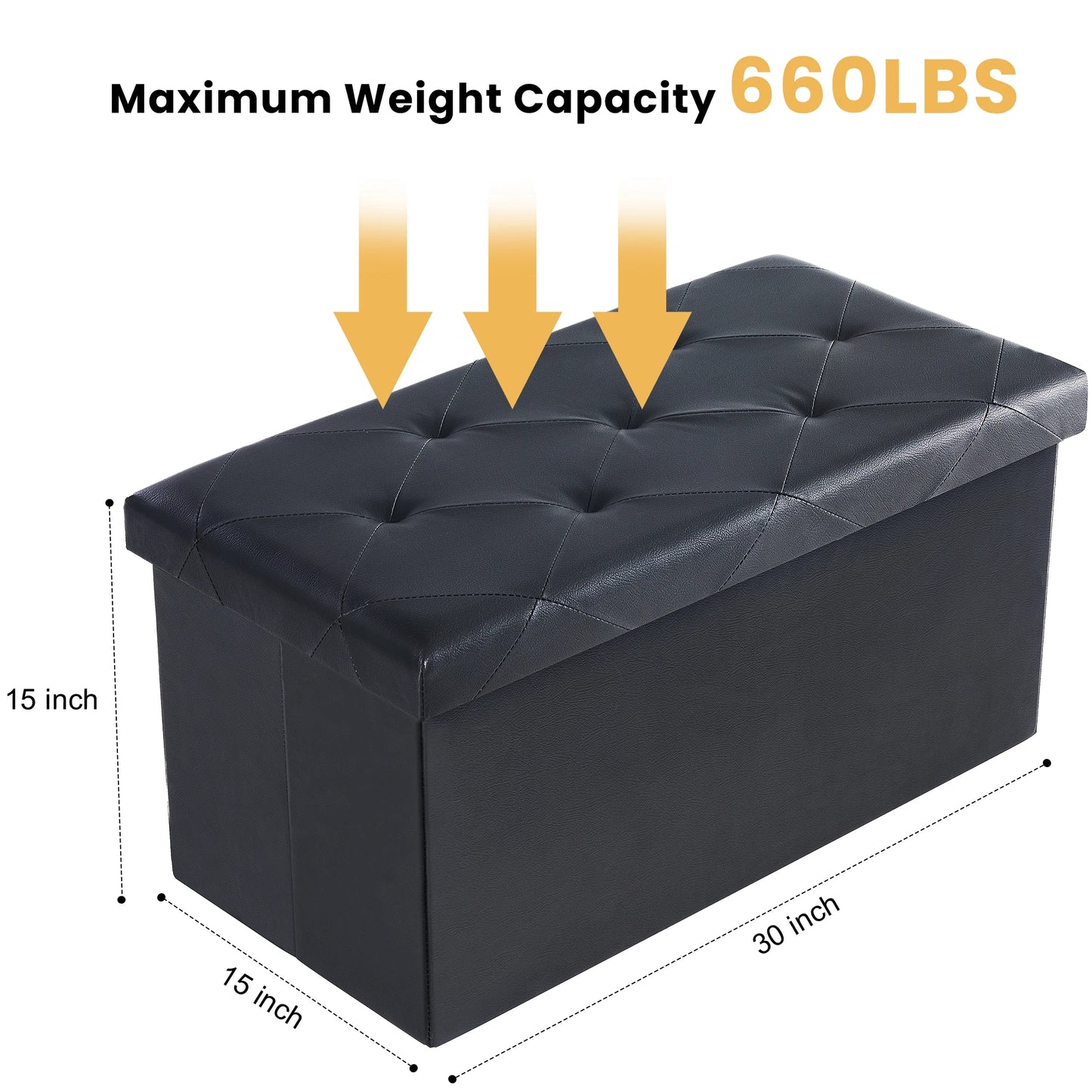 JHK Leather Folding Ottoman Storage Footstool Toy Box