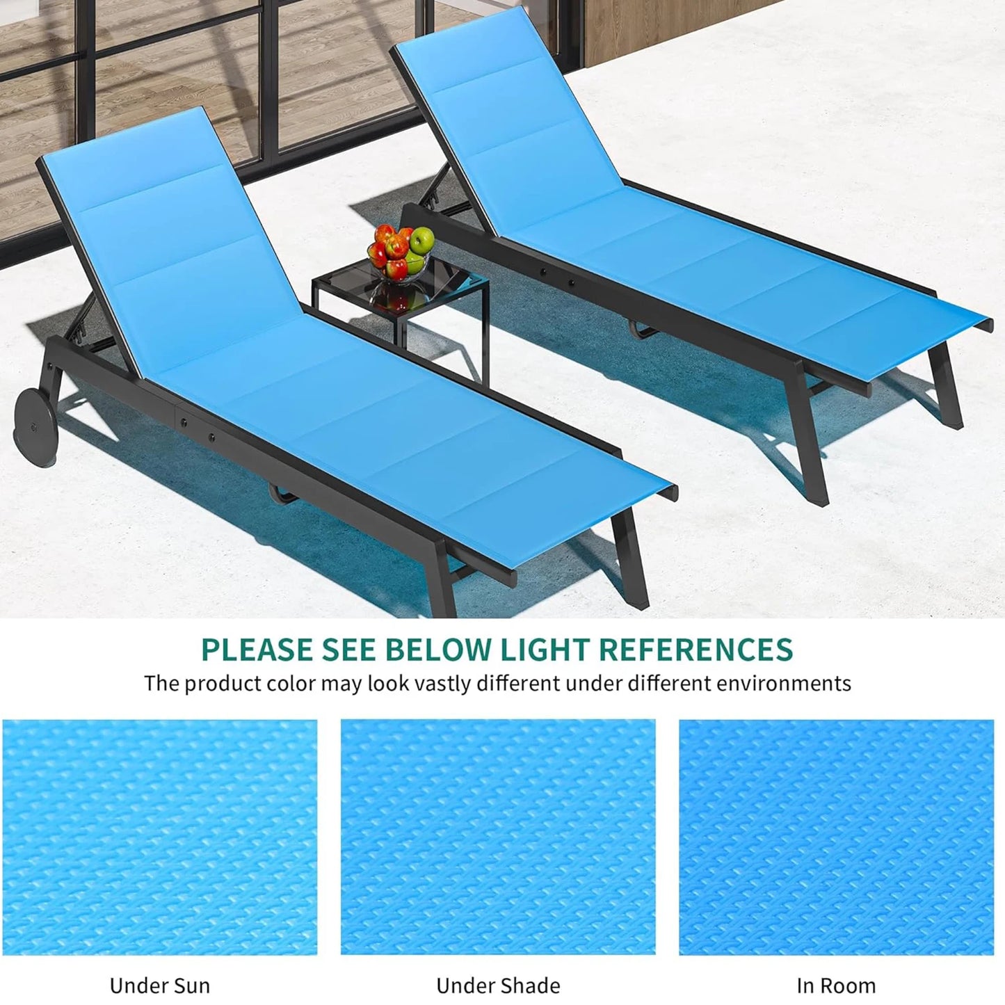 HiMISS 3 Piece Patio Chaise Set With Side Table And Wheels Outdoor
