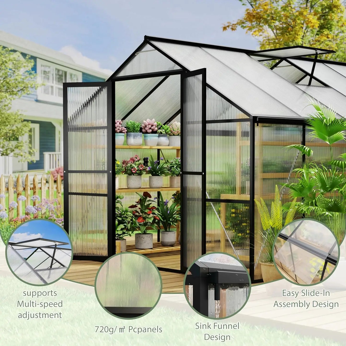 Heavy Duty Outdoor Greenhouse With Aluminum Frame And Polycarbonate Panels