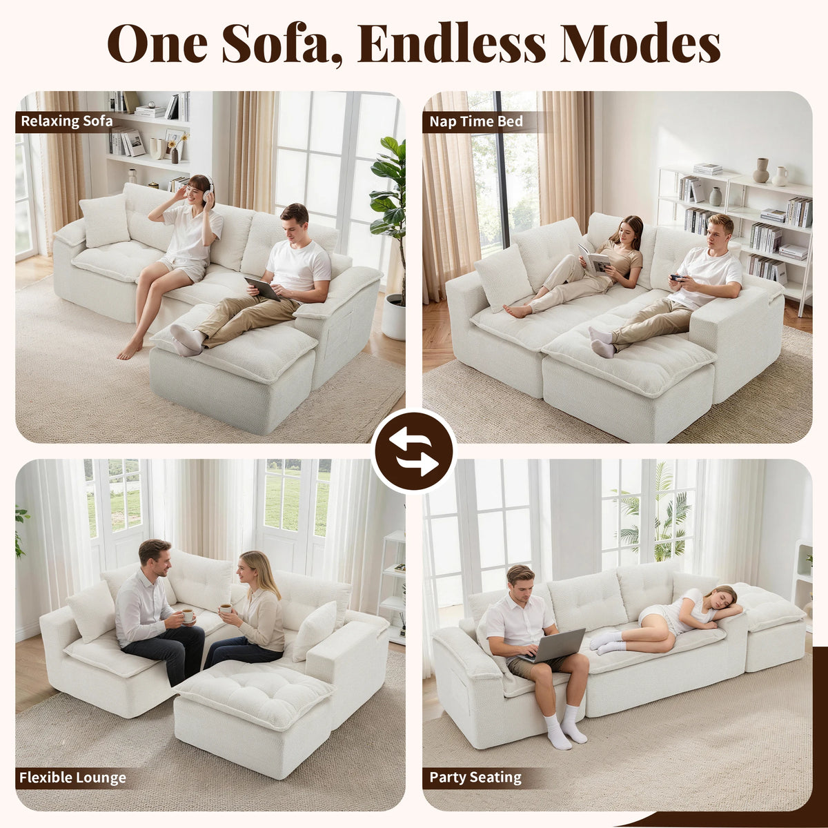Korser Modern L Shape Cloud Sectional Sofa With Ottoman