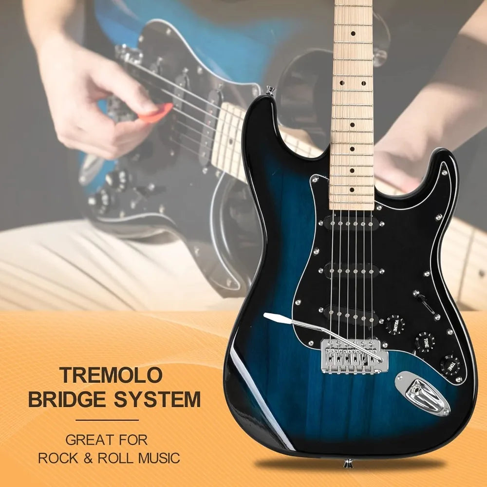 Full Size Electric Guitar for Beginners with 20W Amp and Accessories - Dark Blue, 39" Right Handed