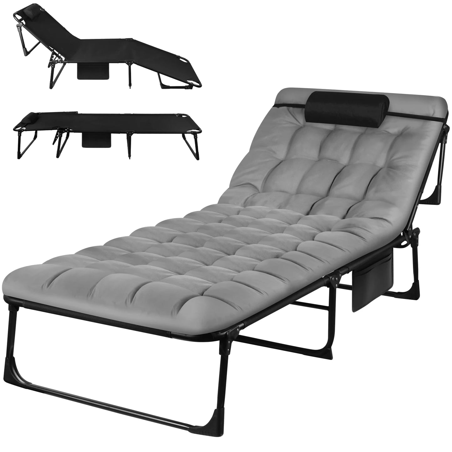 Portable Folding Camping Cot With 3-Position Adjustable Recliner Pillow