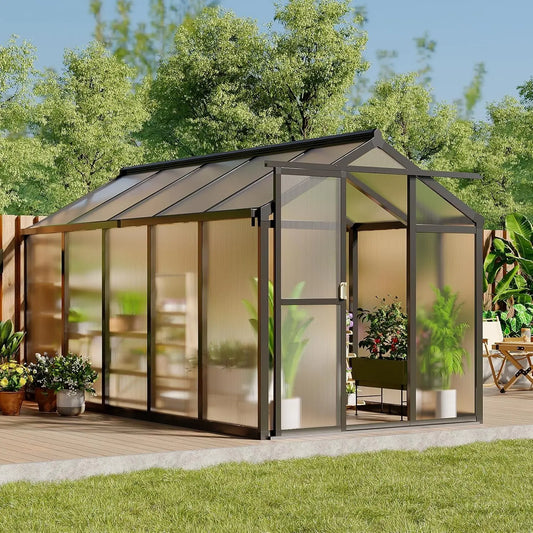Polycarbonate Walk-In Greenhouse With Sliding Door Roof Vent Aluminum Frame