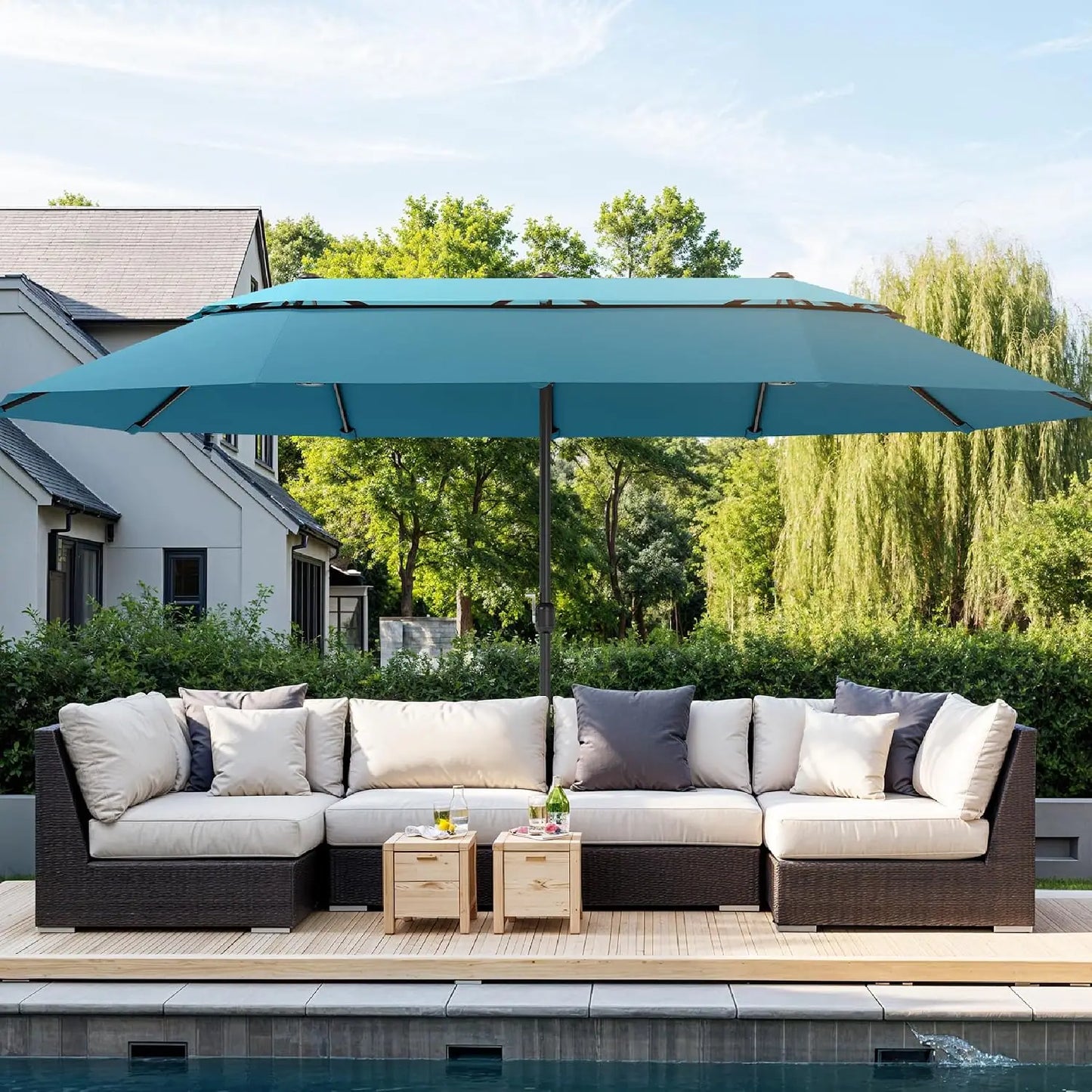 Rectangular Market Patio Umbrella With Stainless Steel Frame And Base Included