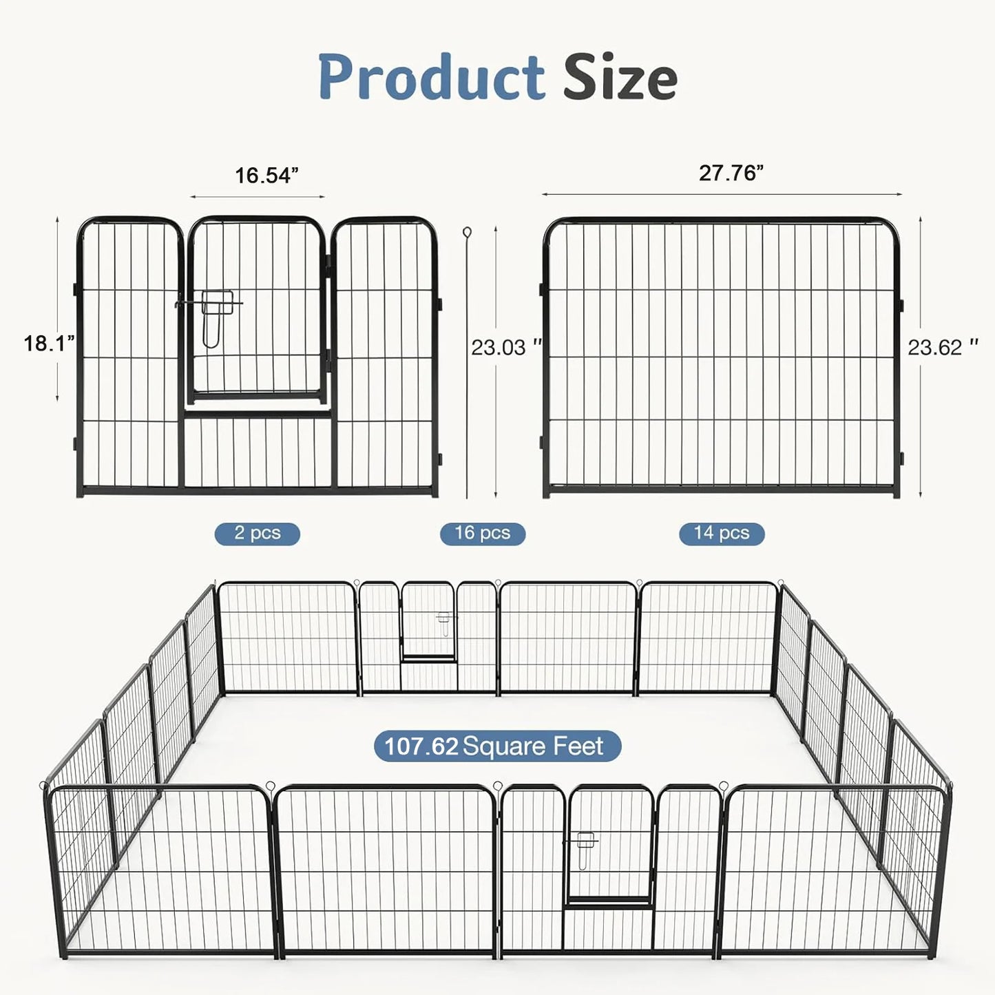 Jhk 16 Panel Metal Dog Playpen Exercise Fence