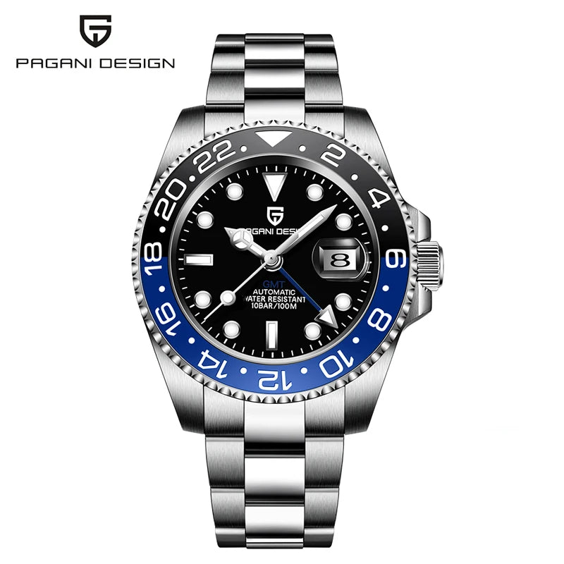 PAGANI DESIGN 40mm Automatic GMT Wristwatch Stainless Steel Waterproof Men Watch Top Brand Mechanical sports Watches Men PD-1662