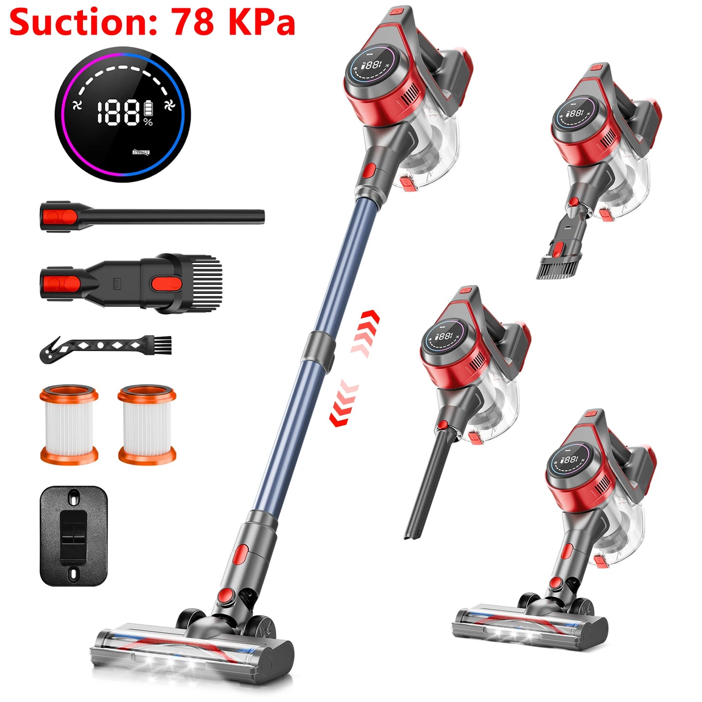 Honki Cordless Wet And Dry Vacuum Cleaner With LED For Pet Hair Carpet
