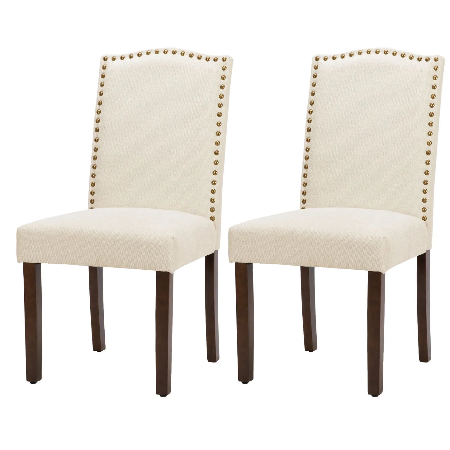 Mcq Set Of 2 Farmhouse Wooden Leg Fabric Dining Chairs