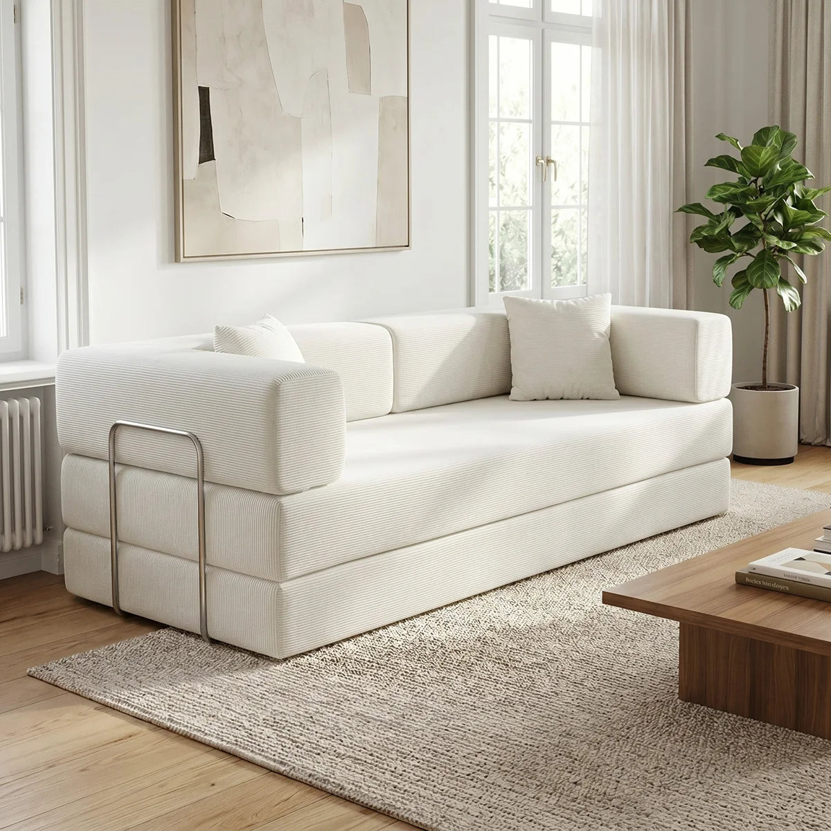YQzyphyna Futon Sofa Bed Convertible 4 In 1 Corduroy Sleeper Loveseat