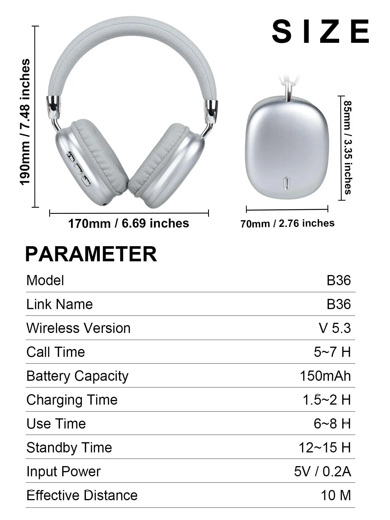 B36 Wireless Bluetooth 5.3 Over Ear Headphones With ANC Noise Cancellation
