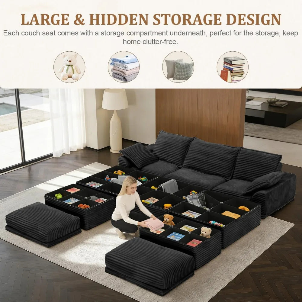U Shaped Sectional Sofa With Storage And Ottoman Modern Comfort
