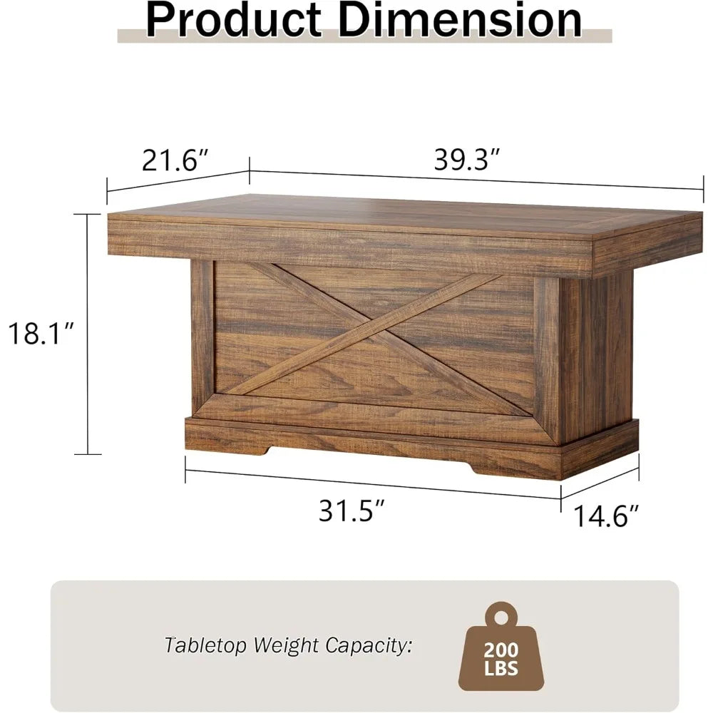 Rustic Coffee Table With X Design Pedestal For Living Room