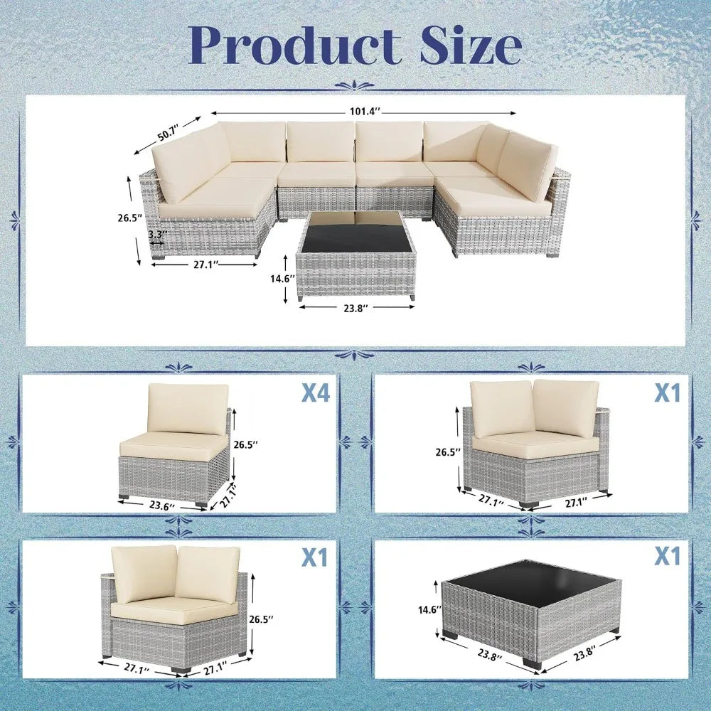 Seven Piece All Weather PE Rattan Modular Sectional Patio Set