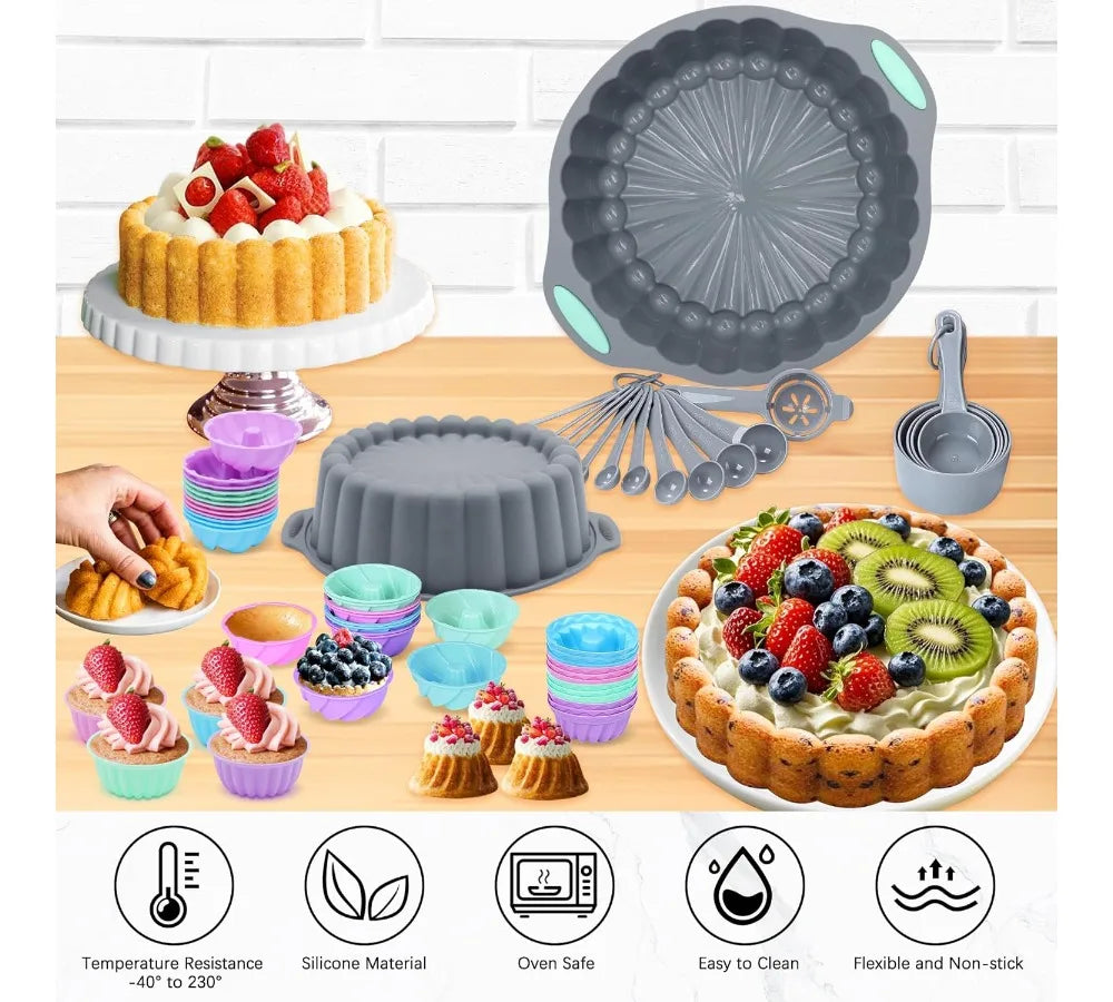 72pc Silicone Bakeware Set Nonstick Oven Pans For Baking Cakes