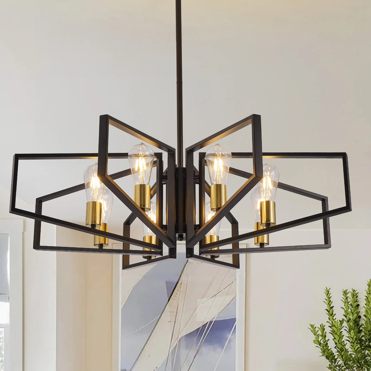 Modern 8 Light Geometric Chandelier With Adjustable Height