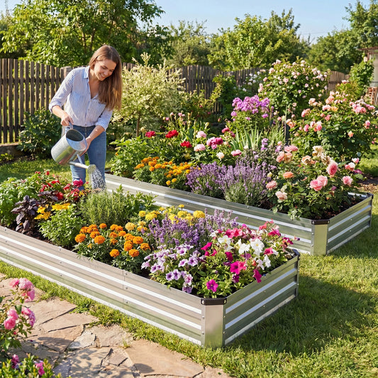 JHK Rectangular Outdoor Metal Garden Bed Planter Box For Vegetables
