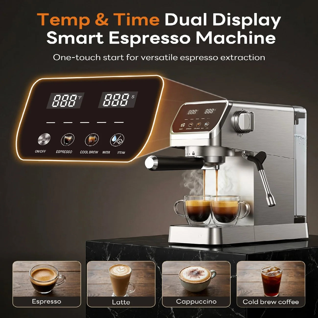 20 Bar Espresso Maker with Milk Frother and Touchscreen 1400W Fast Heat Coffee Machine for Latte Cappuccino Compact Stainless Steel for Home Office Easy to Use