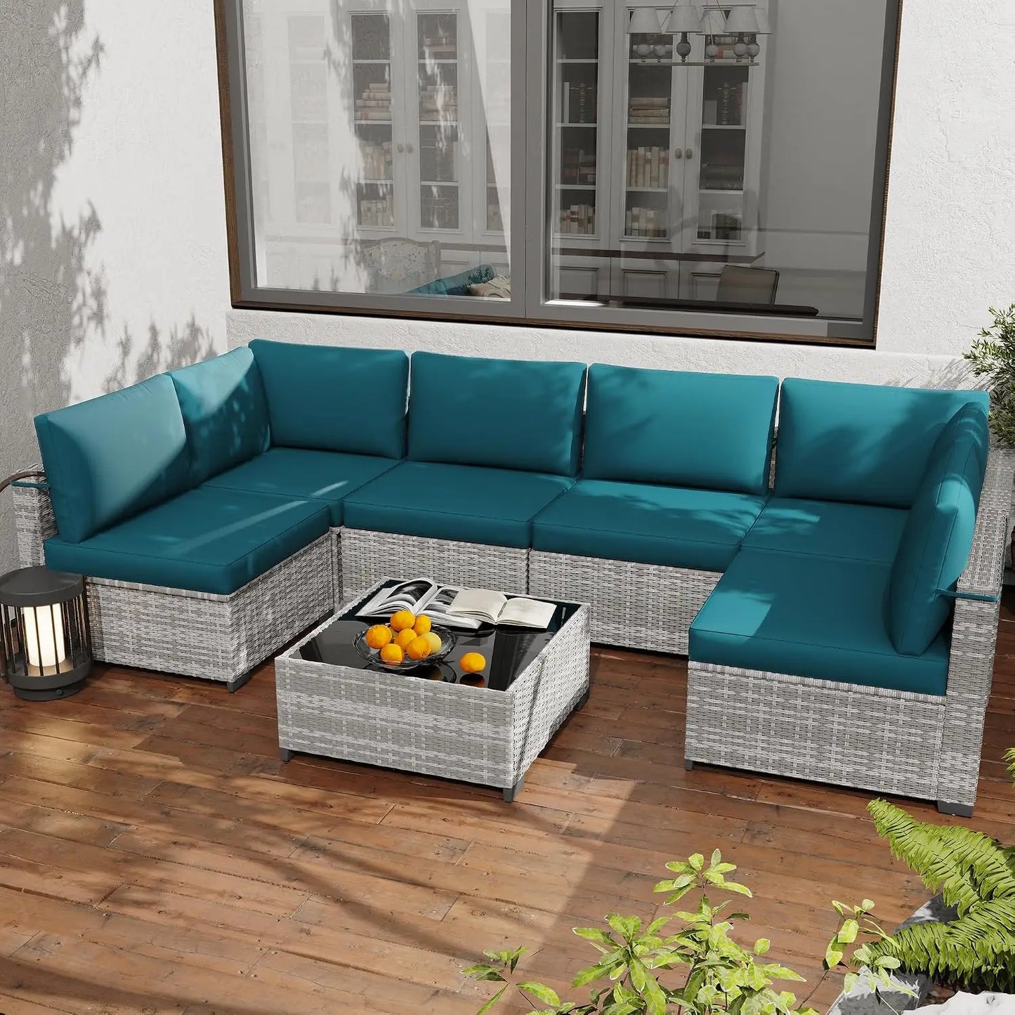 Seven Piece All Weather PE Rattan Modular Sectional Patio Set