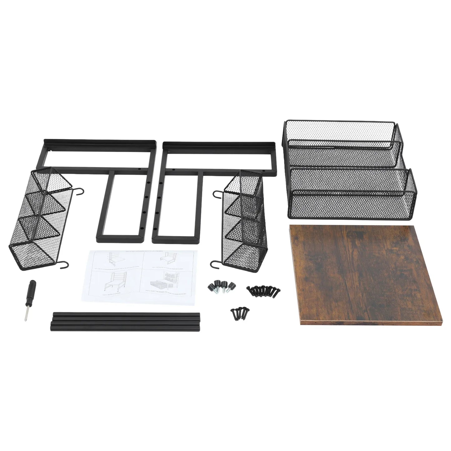 Tea Bag Organizer 3-Tier Countertop Storage Holder with 2 Wire Baskets & Drawer Industrial Rustic Metal Wood Frame for Coffee Pods Sugar Packets Spices