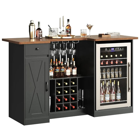 U Shape Bar Cabinet With Fridge Space And Wine Rack