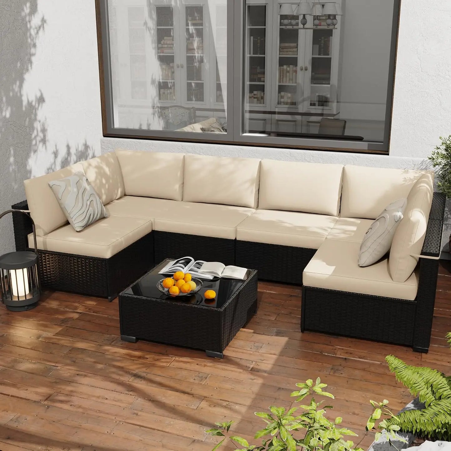 Seven Piece All Weather PE Rattan Modular Sectional Patio Set
