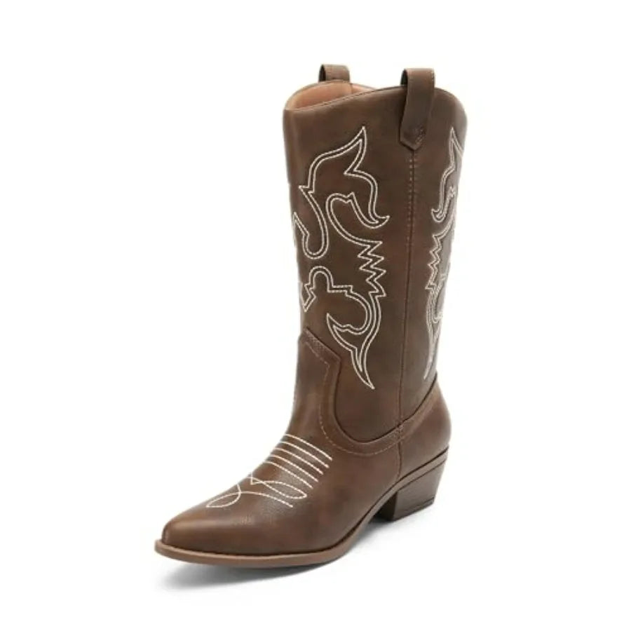Women's Cowboy Boots Pull On Cowgirl Mid Calf Western Boots