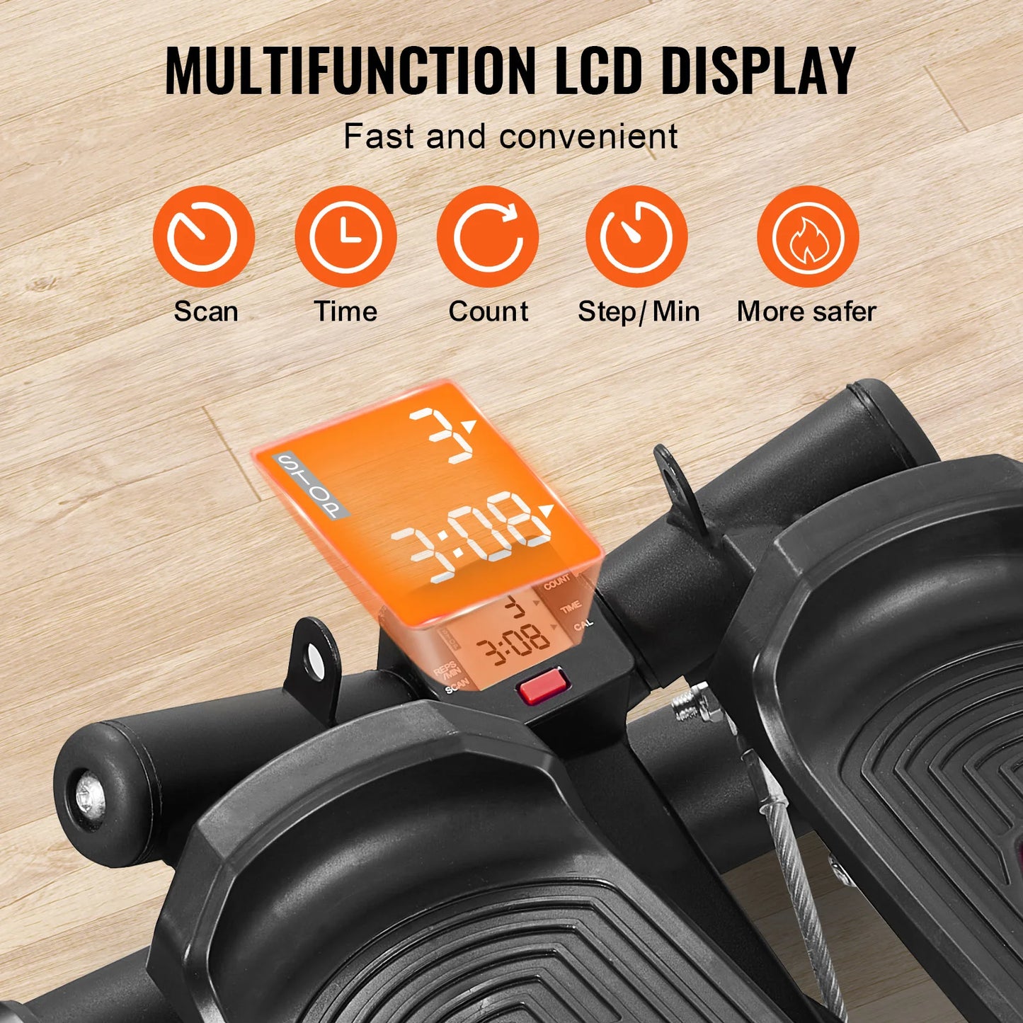 VEVOR Stair Stepper for Exercise at Home Hydraulic Fitness Twist Stepper with Resistance Bands LCD Monitor 330 LBS Capacity