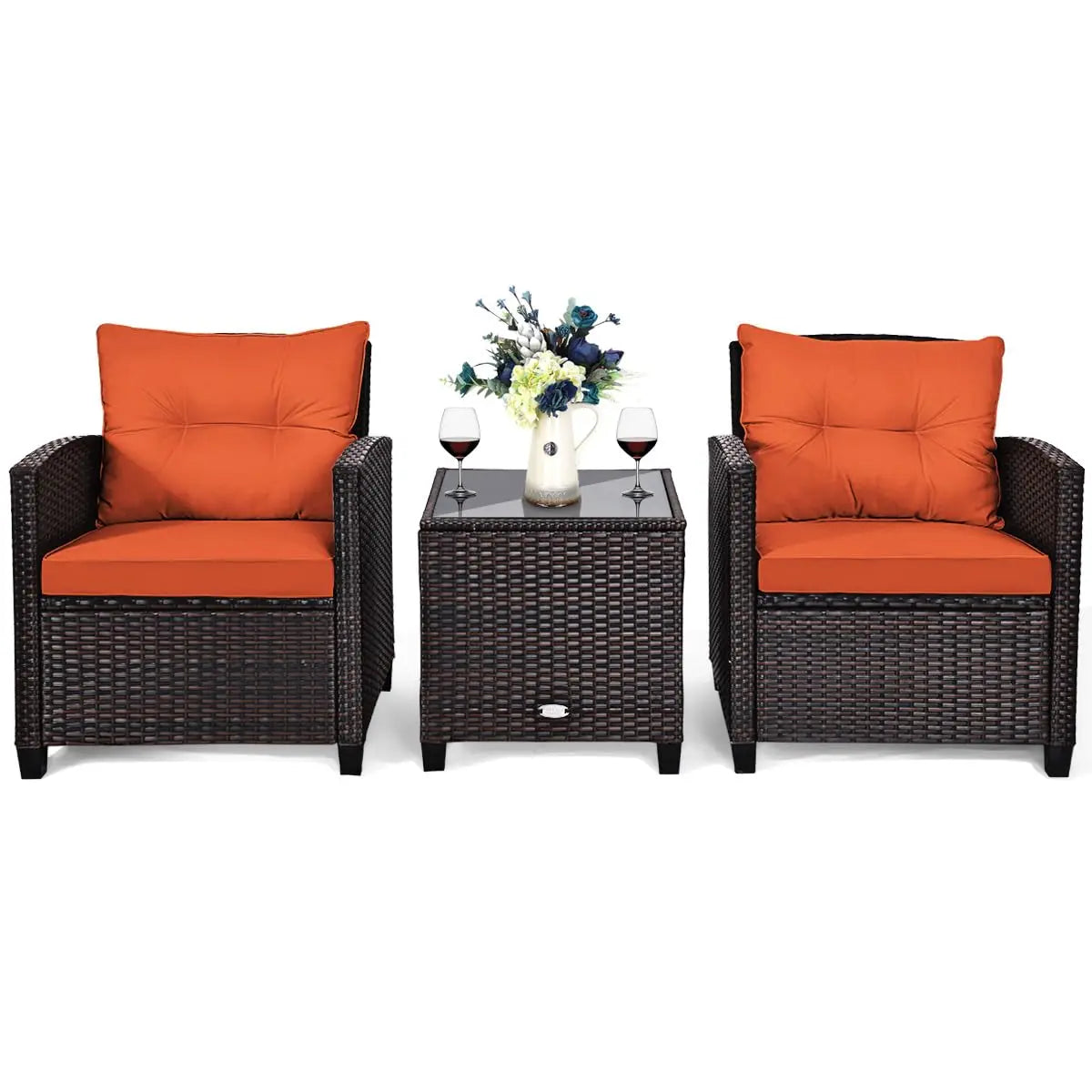 PE Rattan 3 Piece Outdoor Patio Sofa Set With Cushions