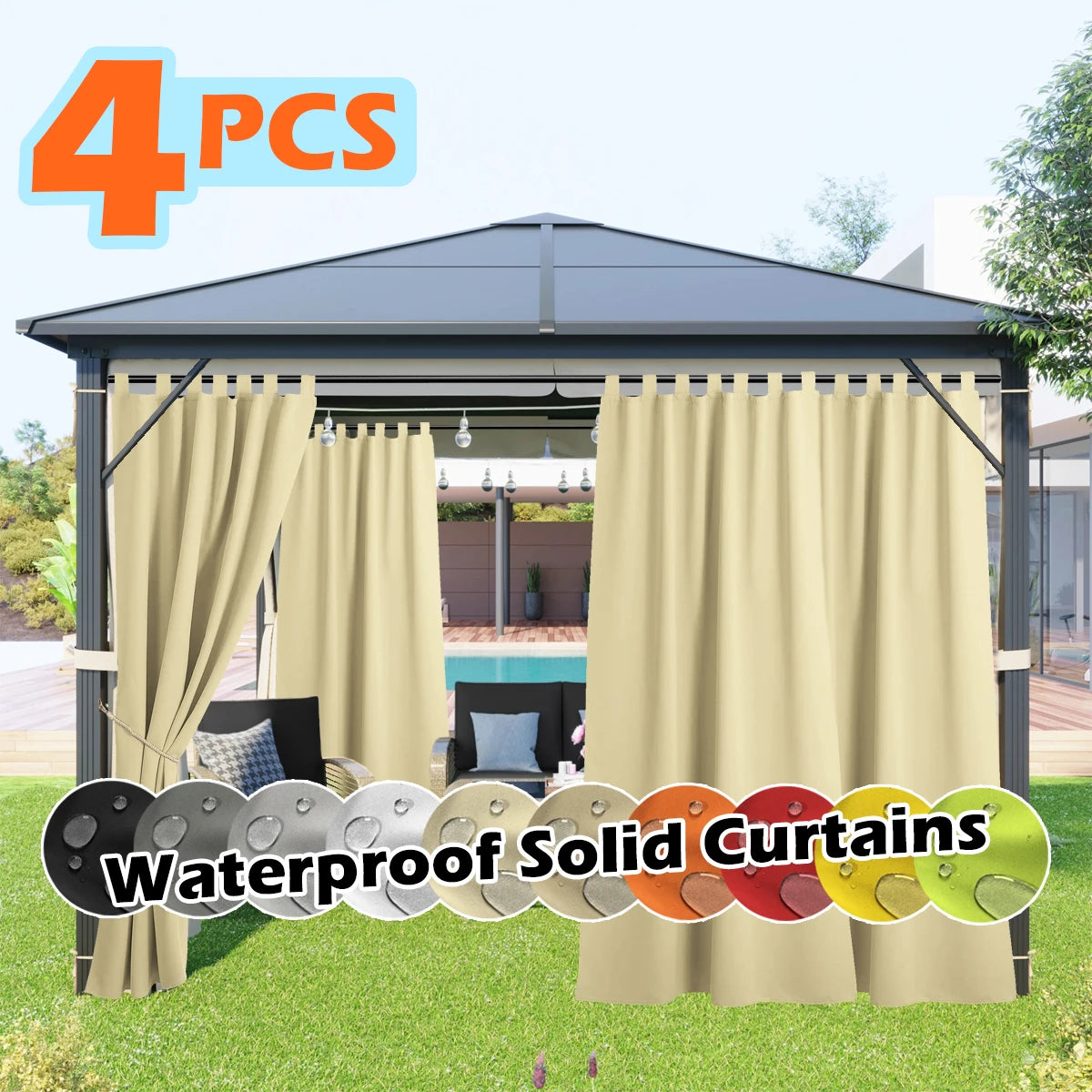 Sabalanica 4 Panel Outdoor Curtains Waterproof UV Resistant