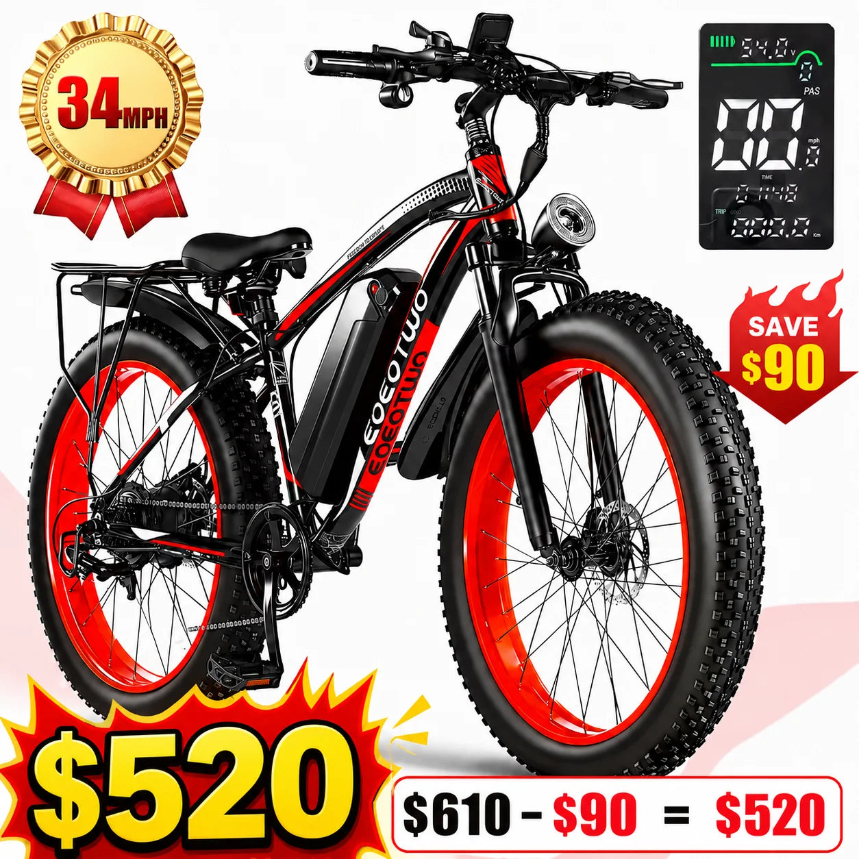 EOEOTWO 1500W Fat Tire Electric Bike All Terrain 48V