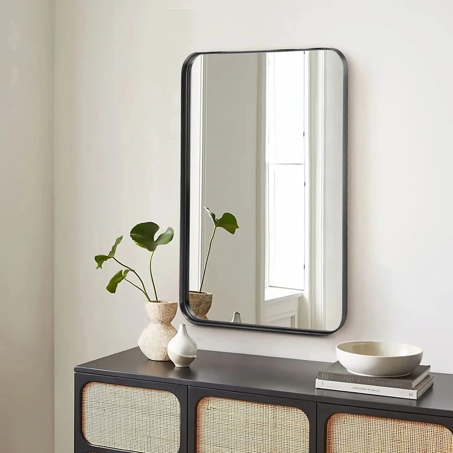 JHK Modern Vanity Mirror With Matte Metal Frame Wall Mount