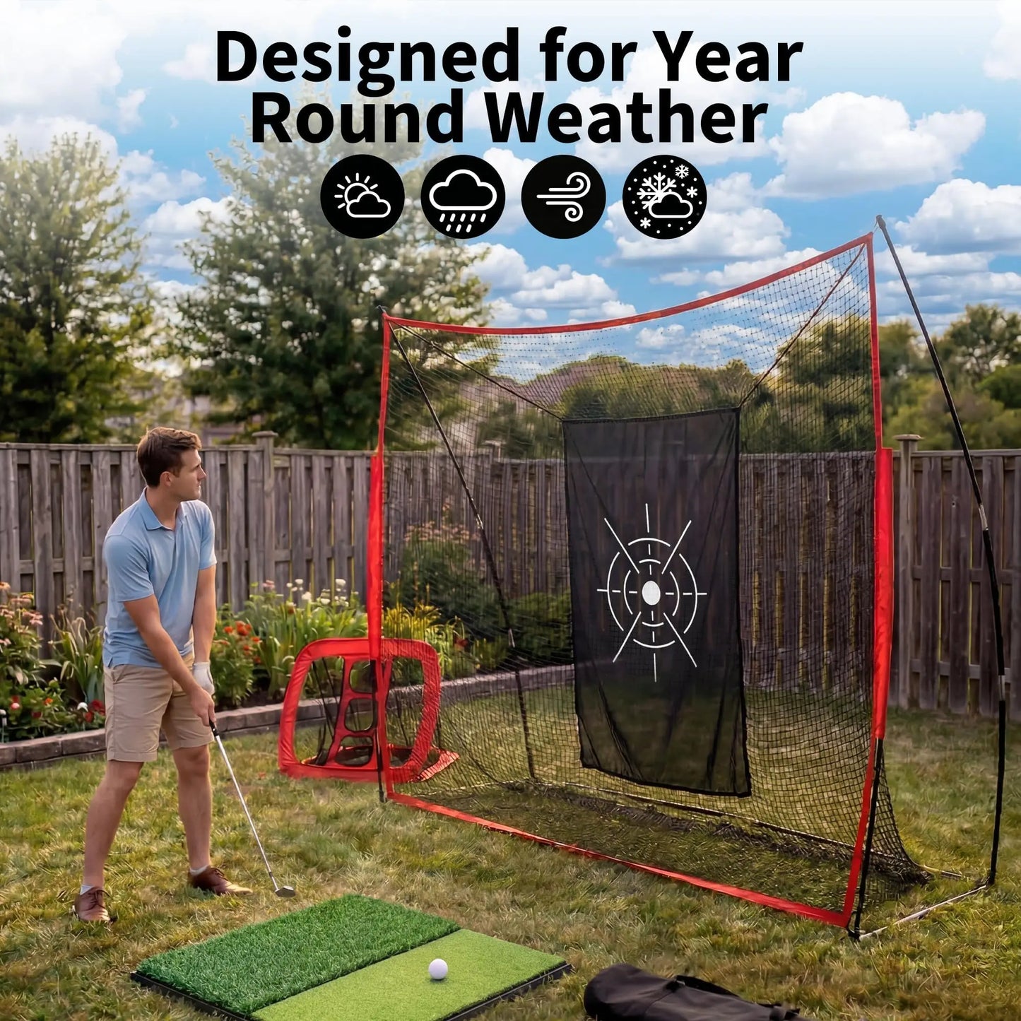 Backyard Golf Practice Net 10x7FT, Hitting Net Set With Chipping Target, Turf Mat, Balls, Tees And Carry Bag Indoor Outdoor
