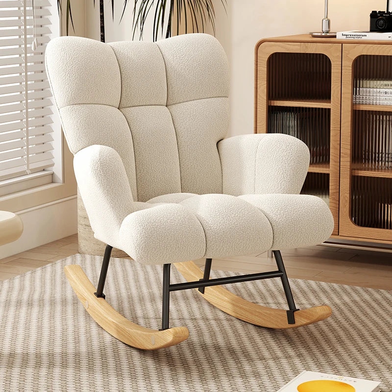 Rocking Chair Leisure Armchair With Padded Velvet Seat Solid Wood