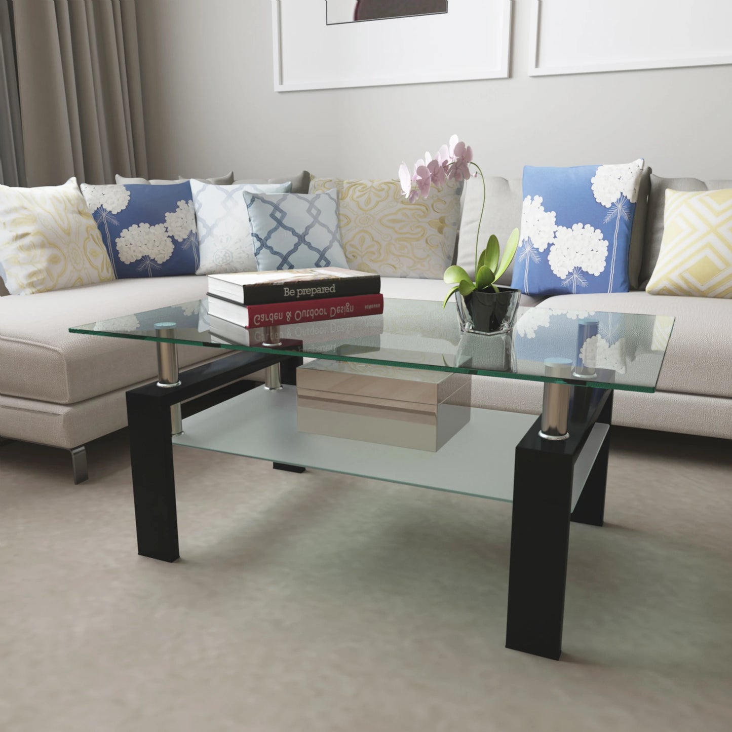 Glass Rectangle Coffee Table For Modern Living Room