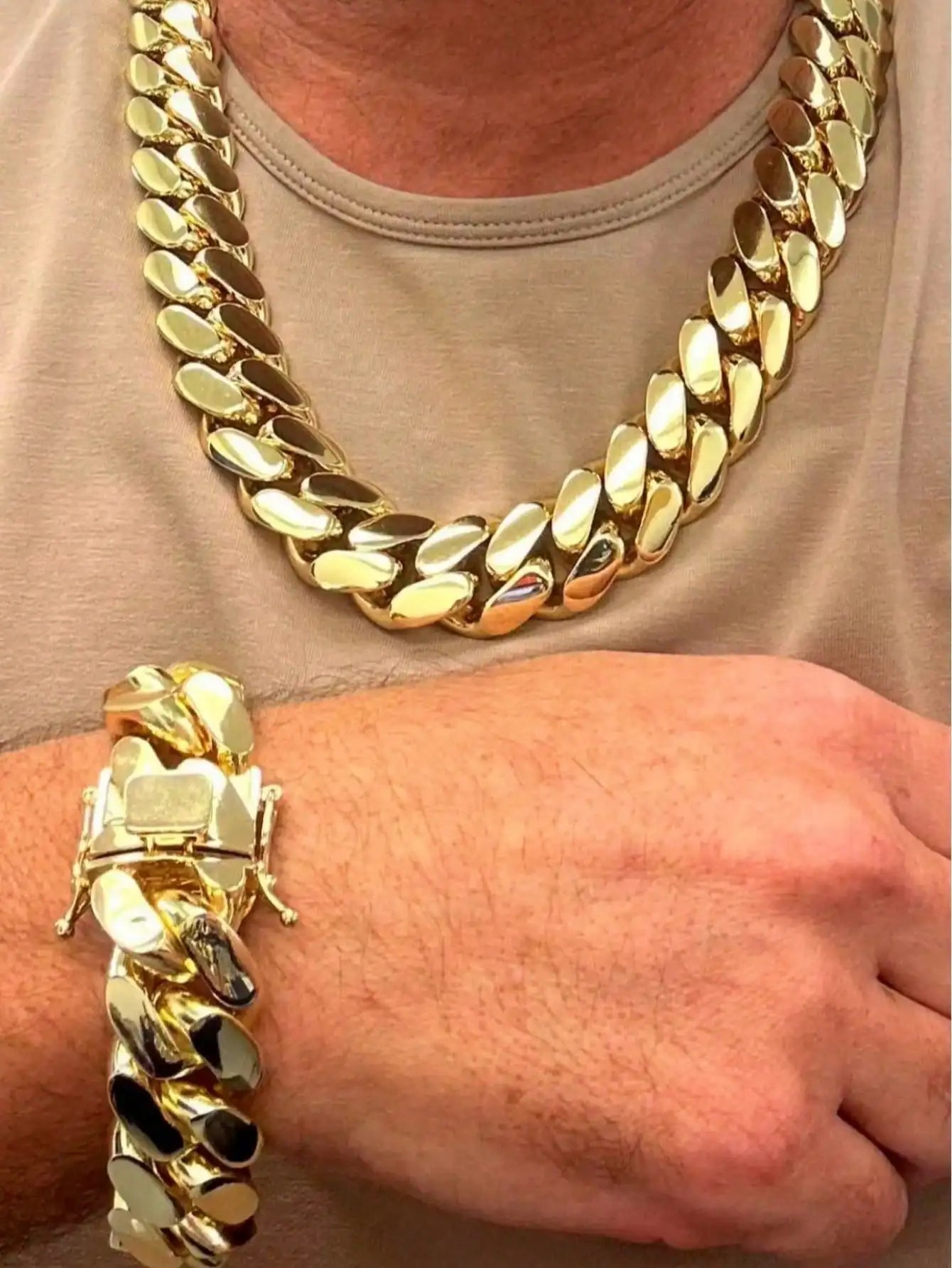 8-22mm Hip Hop Bling Gold Color Stainless Steel  Cuban Miami Link Chain Necklaces for 18k Gold-plated Men Rapper Jewelry(1PC)