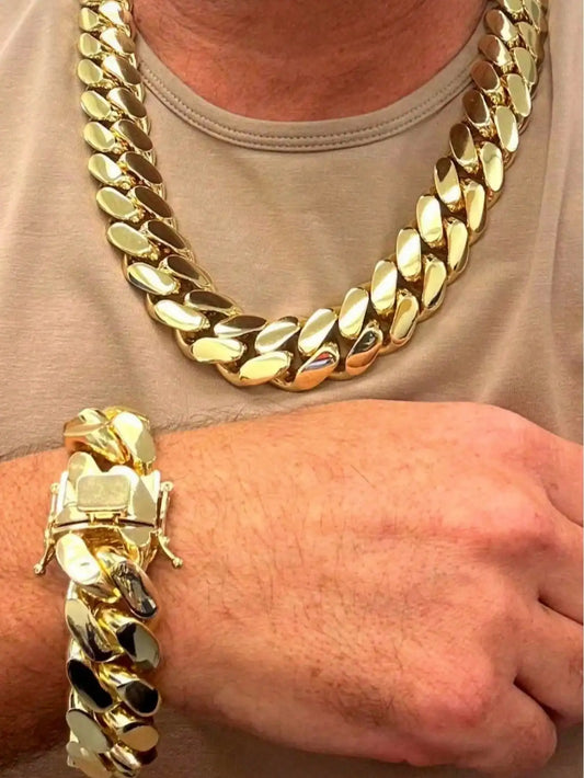 8-22mm Hip Hop Bling Gold Color Stainless Steel  Cuban Miami Link Chain Necklaces for 18k Gold-plated Men Rapper Jewelry(1PC)