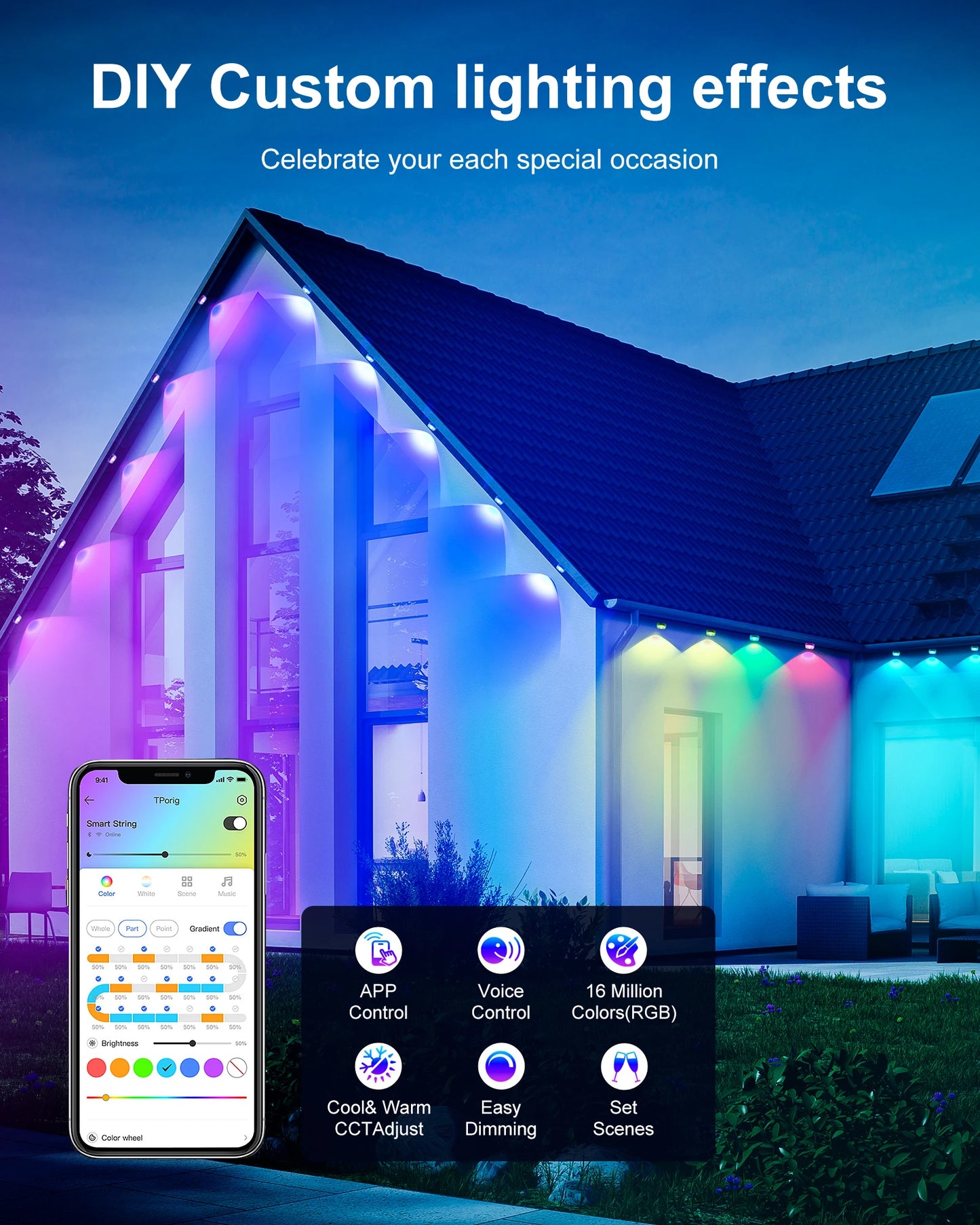 aiopp Permanent Outdoor Lights RGBIC IP67 Waterproof