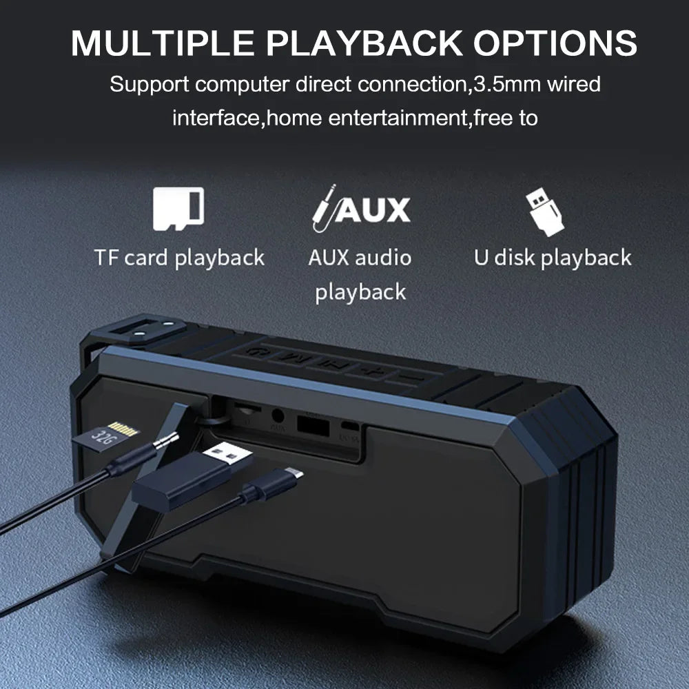 Portable Bluetooth Speaker Wireless LED Flash Light TWS Bass Stereo IPX7 Waterproof Loudspeaker FM Radio 12 Hours Playtime Subwoofer Outdoor Boombox for Pool Beach Party Camping Travel Smartphone Compatible