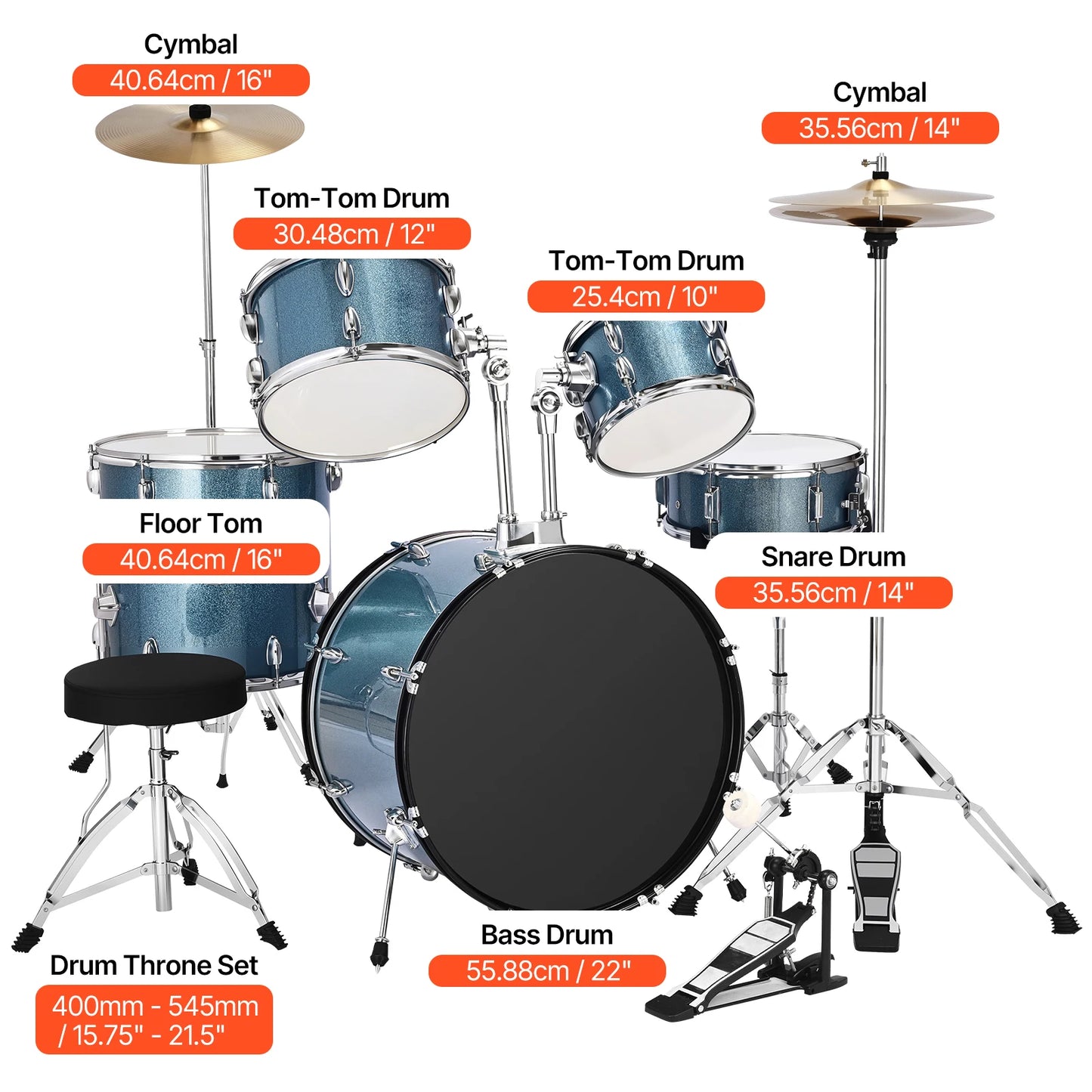SucceBuy Five Piece Kids Drum Set With Adjustable Throne